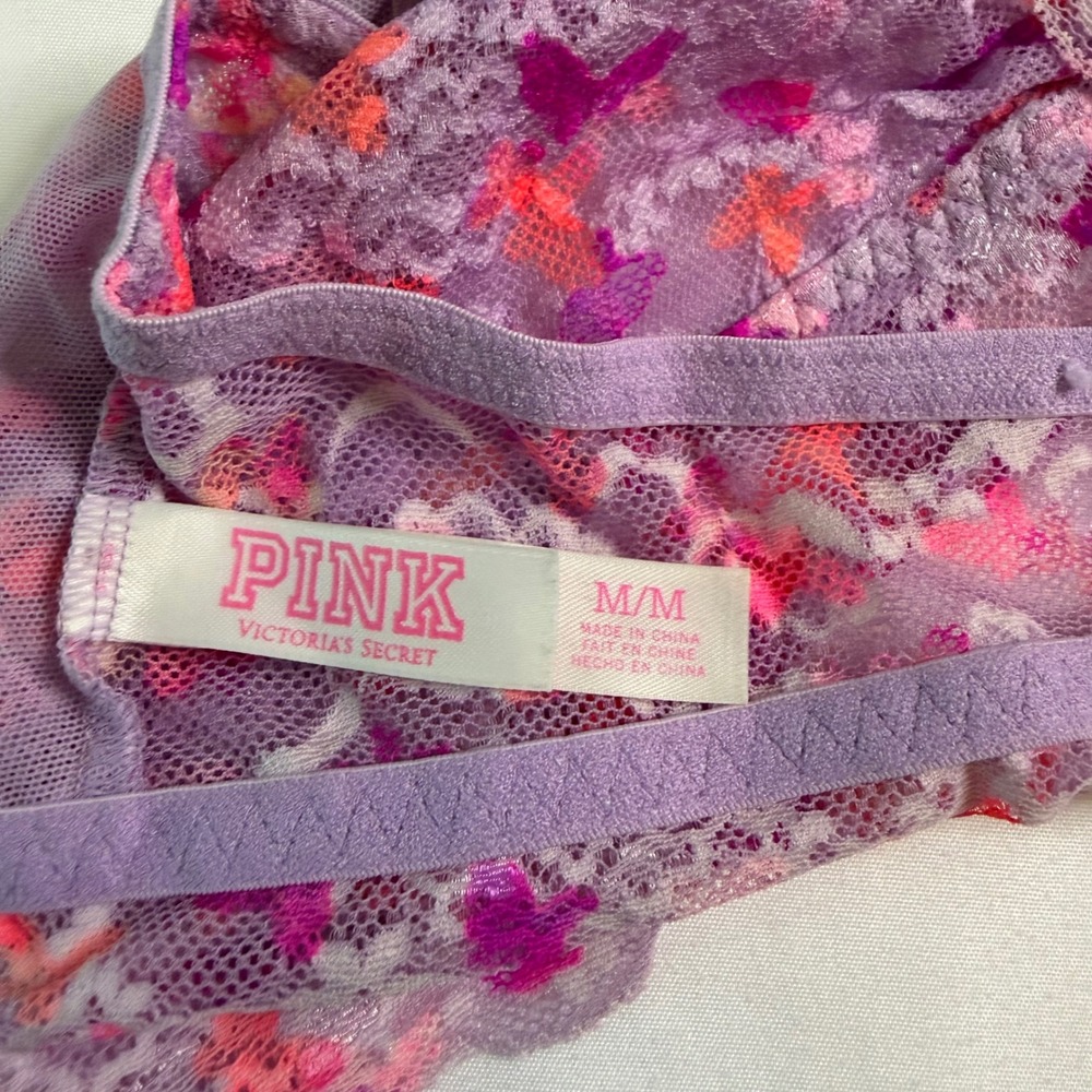 Victorias Secret PINK Purple Butterfly Lace Racerback Bralette Medium - Picture 6 of 6